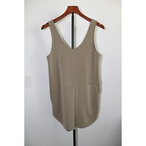 Taupe Sleeveless V-Neck Knit Romper with Pockets Tan Khaki Olive Sunsuit Size XS